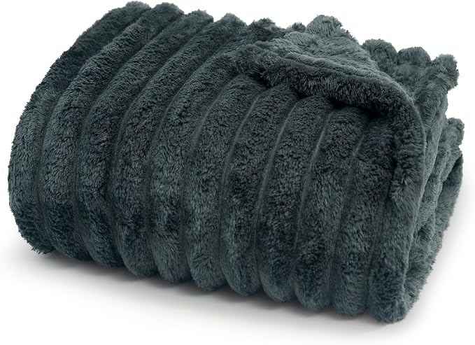 Americanflat 60x80 Faux Fur Throw Blanket - Soft and Breathable Throw Blanket for Couch, Bed, Chair - Dark Gray Faux Fur Blankets Perfect for Home, Bedroom, or Outdoor Use