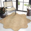 Chardin Home Hand Woven Natural Jute Braided Rug – 6 Ft Round Scalloped Rug | Rustic Boho Farmhouse Reversible Rug for Entryway, Front Door, Kitchen, Nursery, Dining Room, or Patio | Natural Fiber Rug