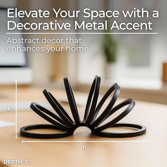 Black Metal Decorative Sculpture – Contemporary Geometric Aluminum Accent for Living Room, Shelf, Coffee Table, Bedroom, or Office – Modern Minimalist Home Decor – 11", Black