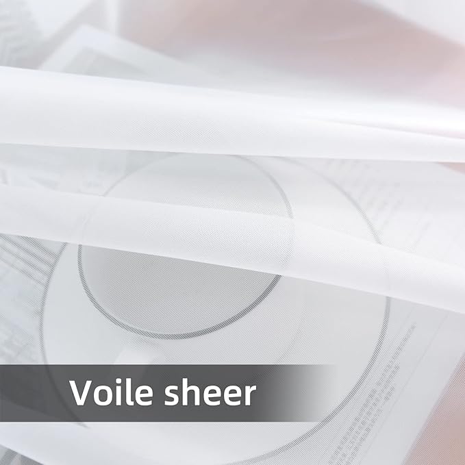 youleyar Solid Sheer Rod Pocket Curtain Voile Draperies 2 Panels White Beige Black Grey Coffee 52 Inch Width 108 Inch Long 1 Pair for Kitchen Bedroom Children Living Room Yard(White,52Wｘ108L)