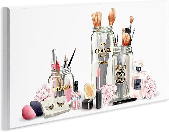 Floral Makeup Still Life Glam, 7 x 17 Inch Mounted Print on Wall Plaque | Stupell Industries · By Ziwei Li · Ready to hang · Giftable accent · Made in USA