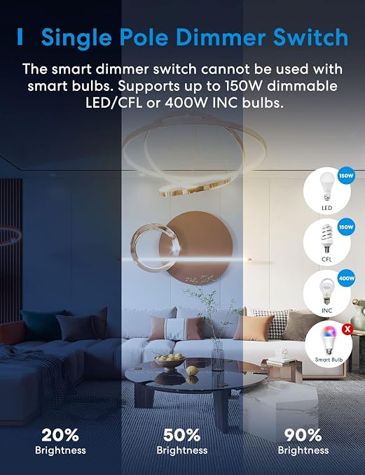 meross 4 Pack Smart Dimmer Switch Single Pole Supports Apple HomeKit, Alexa Google Assistant & SmartThings, 2.4Ghz WiFi Light Switch for Dimmable LED, Neutral Wire Required, Remote Control Schedule | Supports HomeKit, Alexa, Google & SmartThings, 2.4GH...