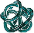 Torre & Tagus Orbit Hand Blown Glass Infinity Knot Sculpture - 3 Inch Glass Art Teal Knot Decor Ball for Home Decor, Small Centerpiece Table Decoration for Home Interior (Clear Teal)