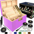 HOVANZO Premium Large Bamboo Storage Box with Organizer Tray - Storage Wood Box and Accessories - Decorative Box with Combination Lock - Large Wooden Container - Box Kit with Glass Jars