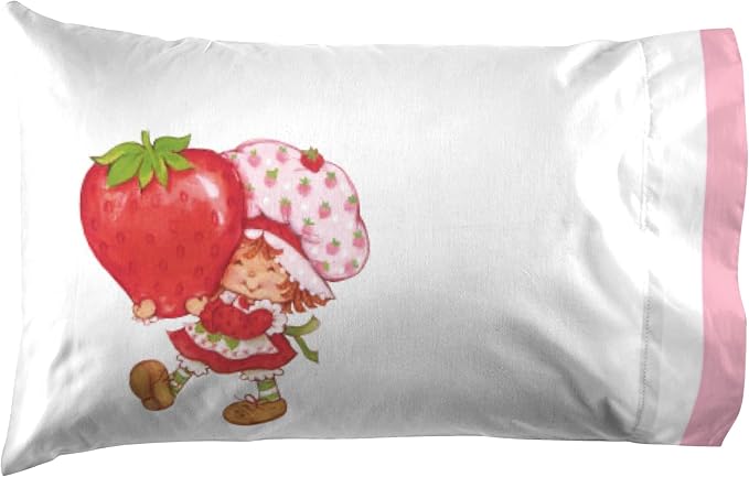 Jay Franco Kids Sheet Set with Fitted, Flat Sheets & Pillow Cover - Ultra-Soft Bedding with Pillowcase for Room Decor, White - Strawberry Shortcake, 4 Piece Full