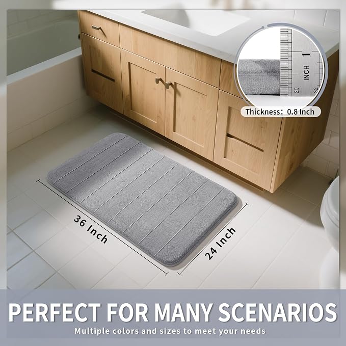 Yimobra Large Bath Mat 36"x24", Super Soft Quick Dry Memory Foam Bathroom Rug, Water Absorbent, Non Slip Backing Machine Washable for Tub Shower, Thick Comfort Support, Gray
