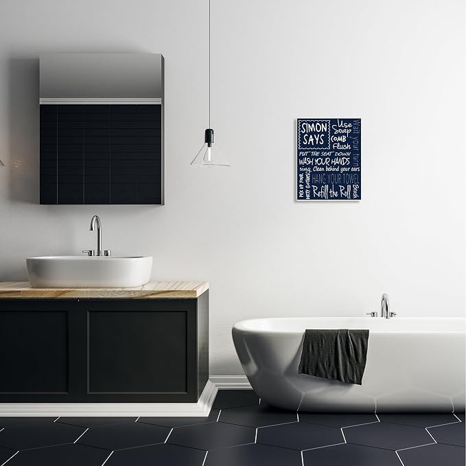 Simon Says Bath Rules, 13 x 19 Inch Mounted Print on Wall Plaque | Stupell Industries | 13 x 19 Inches, Easy to Hang and Sturdy, Made in USA, by Regina Nouvel
