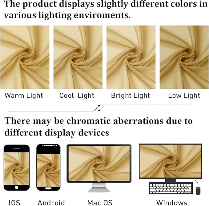 Lecloud Gold Sheer Curtains 63 Inch Length 2 Panels, Airy Light Filtering Voile - Image 6