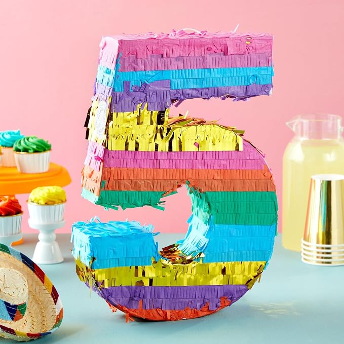 BLUE PANDA Rainbow Number 5 Pinata - Small, Multicolored, 12 x 16.5 x 3 In - Pinata for Kids Birthday Party & Fiesta Decoration
