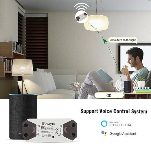 eMylo Smart WiFi Light Switch Wireless Relay Switch Module Remote Control Home Automation Timers Compatible with Alexa Echo Google Home iPhone Android App (6)