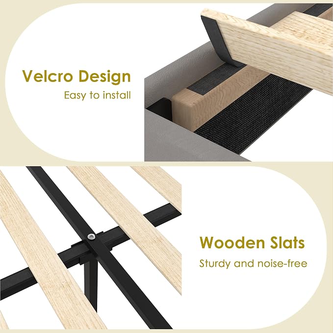 VECELO Full Size Platform Bed Frame with Height Adjustable Upholstered Headboard, Modern Mattress Foundation,Strong Wood Slat Support, No Box Spring Needed, Easy Assembly,Dark Grey