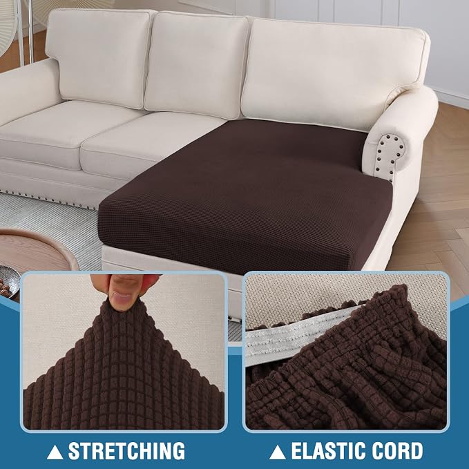 H.VERSAILTEX Sectional Couch Covers 1 Piece Chaise Slipcover L Shape Separate Cushion Couch Cover for Both Left/Right Sectional Couch (Seat Only: 1 Chaises, Chocolate)