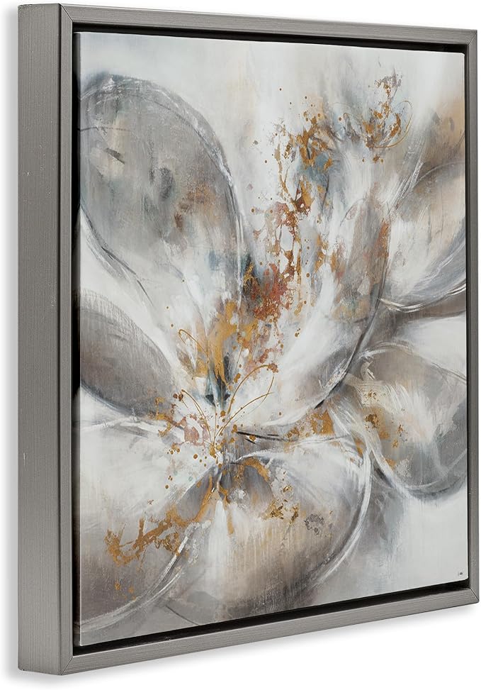 'Abstract Flower Bloom Painting'| Floating Frame Canvas Art | Stupell Industries | Gray, 18 x 18 Inches, Easy to Hang and Sturdy, Made in USA, by K. Nari