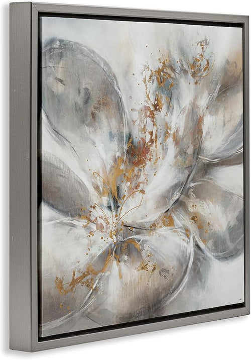 'Abstract Flower Bloom Painting'| Floating Frame Canvas Art | Stupell Industries | Gray, 18 x 18 Inches, Easy to Hang and Sturdy, Made in USA, by K. Nari