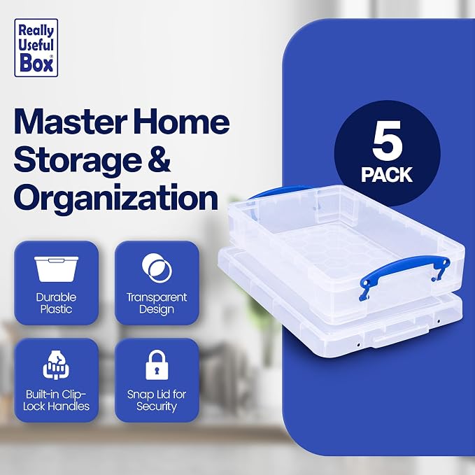 Really Useful Box Stackable Box, Clear (5 Pack)