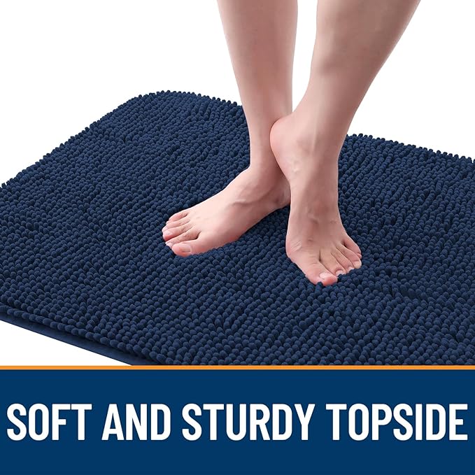 OLANLY Dog Door Mat for Muddy Paws 35x24, Absorbs Moisture and Dirt, Absorbent Non-Slip Washable Doormat, Quick Dry Chenille Mud Mat for Dogs, Entry Indoor Entryway Carpet for Inside Floor, Dark Blue