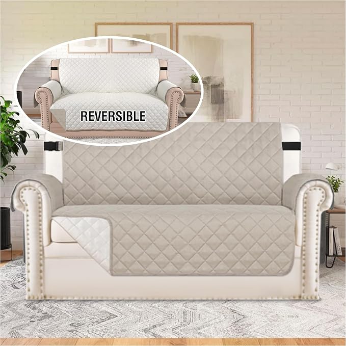 H.VERSAILTEX Loveseat Protector for Dogs/Pets Loveseat Slipcover Quilted Furniture Protector with Non Slip Elastic Strap Water Resistant Loveseats Seat Width to 46"(Loveseat, Pale Oak)