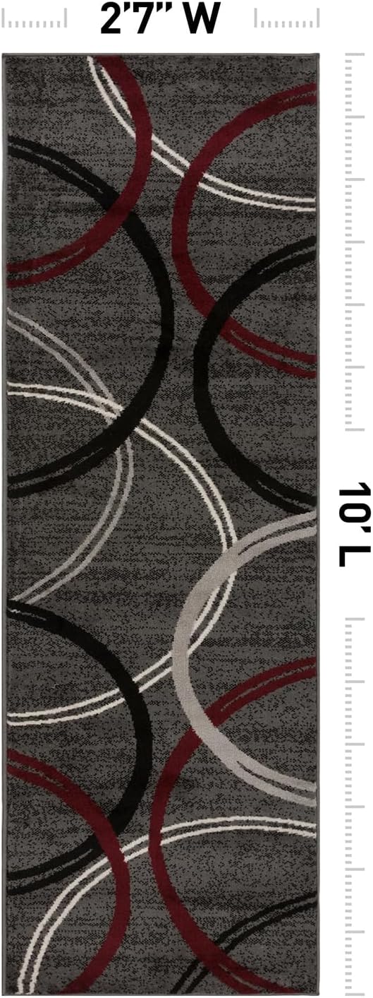 Rugshop Wavy Circles Modern Non-Shedding Runner Rug Red 2'7" x 10' | Rectangular, Size 2'7" x 10', Living Room, Bedroom, Dining Room, Home Office, Kitchen, Entryway, Hallway, Nursery, Kids Room