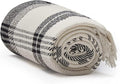 Americanflat 50x60 Throw Blanket - Soft and Breathable Cotton Throw Blanket for Couch, Bed, Chair - Decorative Blankets Perfect for Home, Office, or Outdoor Use - Black and Beige Plaid Design