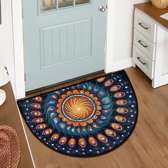 Geometry Galaxy Abstract Half Round Door Mat Non-Slip Semi Circle Rug Washable Half Moon Floor Rug Absorbent Bathroom Area Rugs for Outdoor Indoor Fireplace Mat Entryway Kitchen Decor Rugs