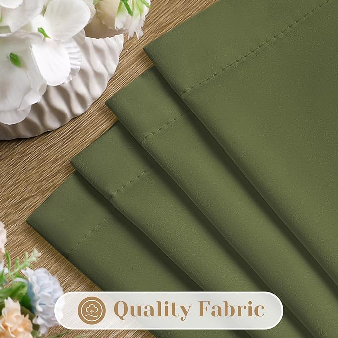 HOMEIDEAS Non-See-Through Olive Green Privacy Sheer Curtains, 52 X 63 Inches - Image 4