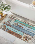 Turquoise Blue Brown Entryway Rug 2X3 Ft Bathroom Mat, Washable Woven Vintage Barn Rustic Cabin Throw Carpet with Tassel, Non-Shedding Country Star Farm Wooden Plank Indoor Outdoor Kitchen Doormats