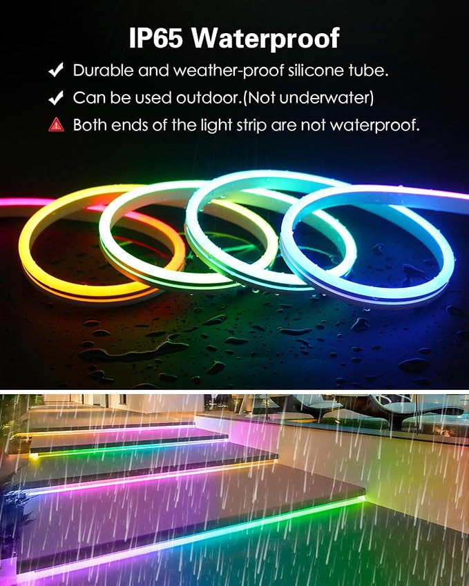 ALITOVE Addressable Neon LED Strip Light WS2811 16.4ft Room Decor Flexible | Waterproof RGB IC Rope Light, Programmable 12V LED Light Strip, for Indoor Outdoor House Christmas, No Adapter & Controller