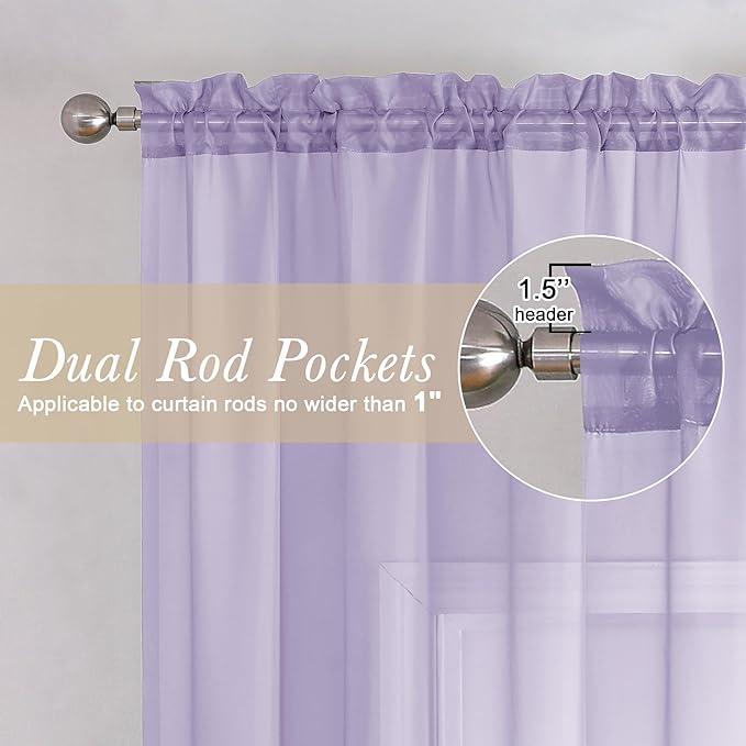 Lecloud Lavender Sheer Curtains 96 Inches Long 2 Panels Set, Light Filtering - Image 4