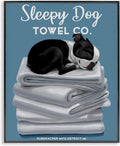 Stupell Industries Sleepy Dog Towel Co. Adorable Boston Terrier Bathroom, Design by Brian Rubenacker Black Framed Wall Art, 16 x 20, Blue