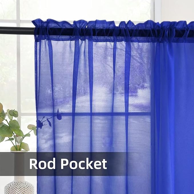 Youleyar Solid Sheer Rod Pocket Curtain Voile Draperies 2 Panels White Beige - Image 3