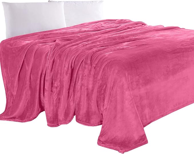 Elegant Comfort Luxury Velvety Feel Blanket, All-Season Lightweight Blanket, Ultra Plush, Soft, Cozy-Fuzzy Flannel Fleece for Couch, Sofa, Bed, Travel, Solid Design, Twin/Twin XL, Hot Pink