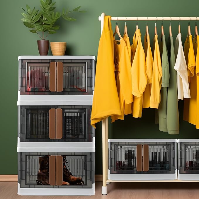 Storage Bin, Foldable Cabinet, 8.4 Gallon (32L) Capacity (Each One), 2 Packs, Collapsible Box with Lids, Transparent, Organizers for Living Room, Bedroom