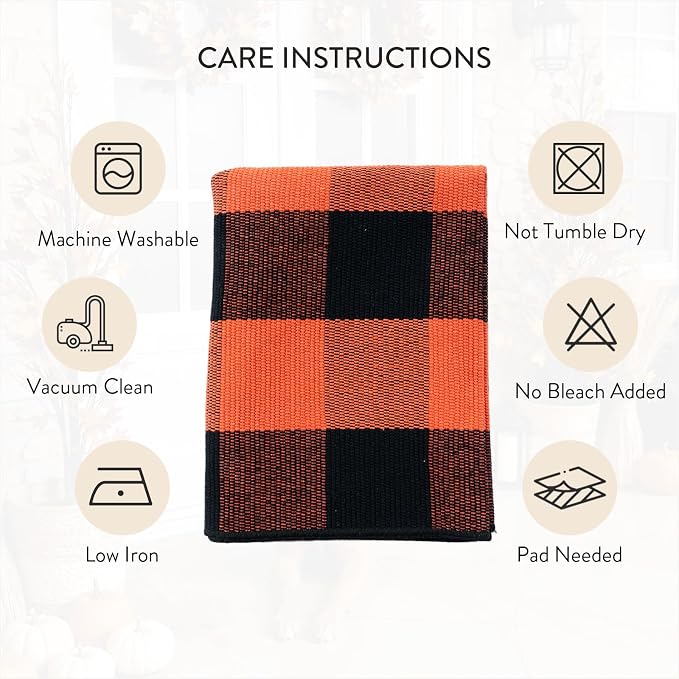 Uphome Bufflo Plaid Outdoor Rug 2'x4.3', Fall Decor Checkered Front Door Mat, Indoor Outdoor Farmhouse Porch Rug for Layered Door Mats, Washable Halloween Black/Orange Runner for Patio Entryway