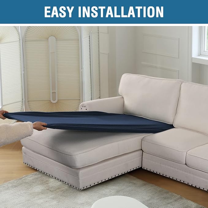 H.VERSAILTEX Sectional Couch Covers 1 Piece Chaise Slipcover L Shape Separate Cushion Couch Cover for Both Left/Right Sectional Couch (Seat Only: 1 Chaises, Navy)