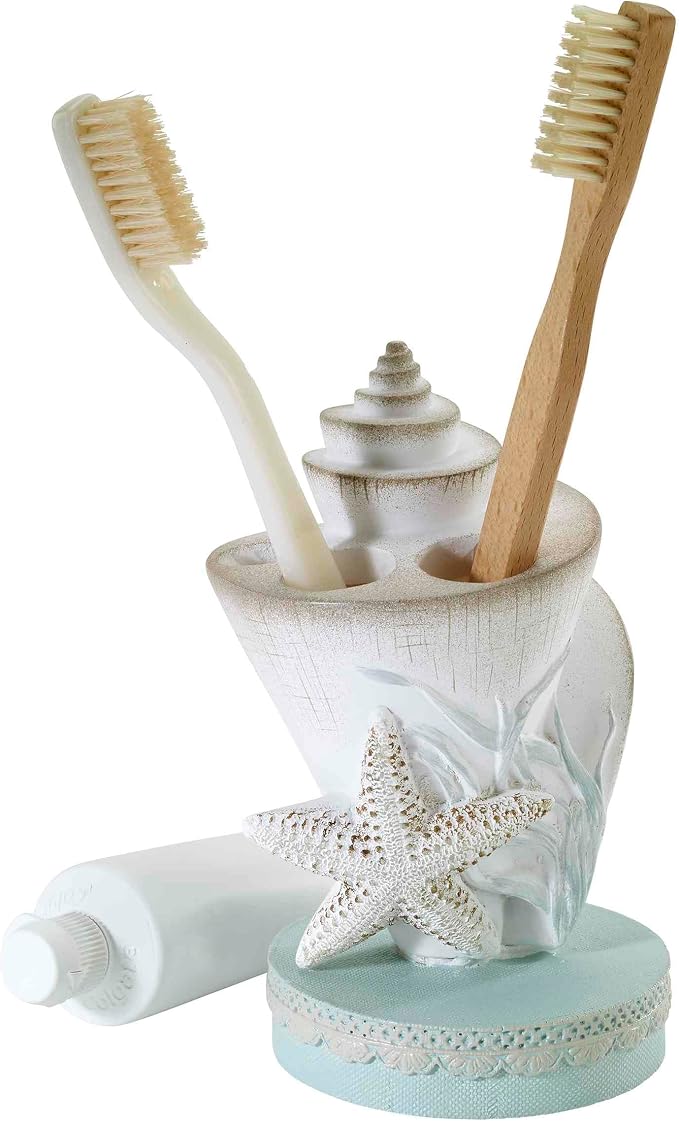 Avanti Linens - Toothbrush Holder, Countertop Essentials, Farmhouse Chic Bathroom Decor (Farmhouse Shell Collection)