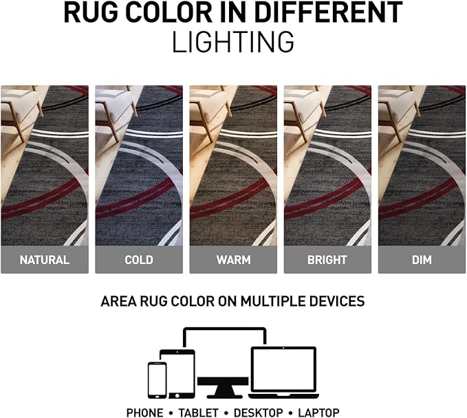 Rugshop Wavy Circles Modern Non-Shedding Living Room Area Rug Red 10' x 14' | Rectangular, Size 10' x 14', Bedroom, Dining Room, Home Office, Kitchen, Entryway, Hallway, Nursery, Kids Room, Guest Room