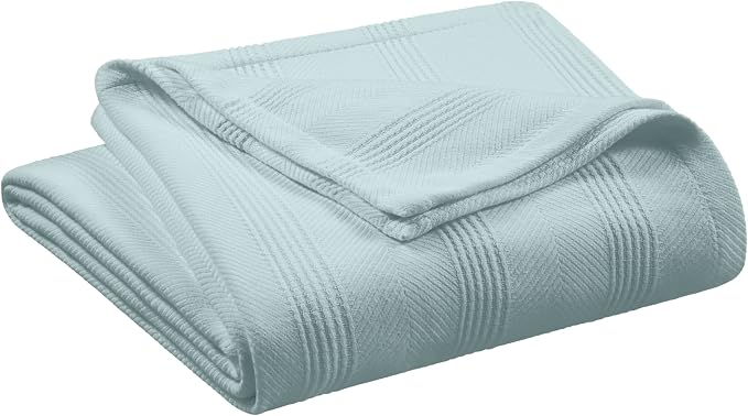 Vellux 100% Cotton Blanket, Queen, 90x90, Light Blue | Soft, Breathable Knit, Lightweight, All Season, Machine Washable, Oeko-Tex Certified, Hotel Quality