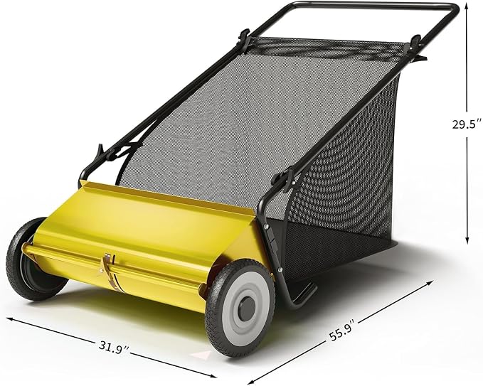 PeakPursuit 48" Leaf Collector Tow Behind Lawn Sweeper Pull Behind Grass Sweeper Large Hopper Black