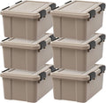 IRIS USA 6-Pack 19 Qt Storage Bins with Gasket Lids, Tan | WeatherPro seal protects shoes, crafts, documents and supplies from dust and moisture