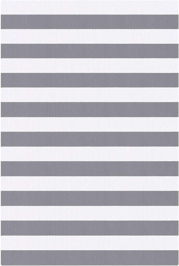 KOZYFLY 4x6 Striped Rug Front Door Rug Gray White Cotton Woven Washable Indoor Outdoor Rugs Entrance Layered Doormat for Front Porch Kitchen Patio Farmhouse