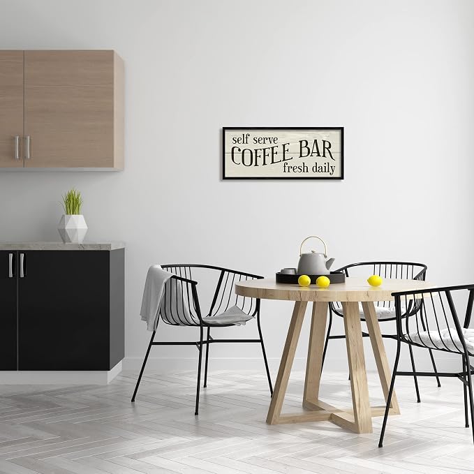 Stupell Industries 'Self Serve Coffee Bar Sign Rustic Plank Pattern', Framed Giclee Art, Black, 24 x 10 Inches, Easy to Hang and Sturdy, Made in USA, by Lil' Rue