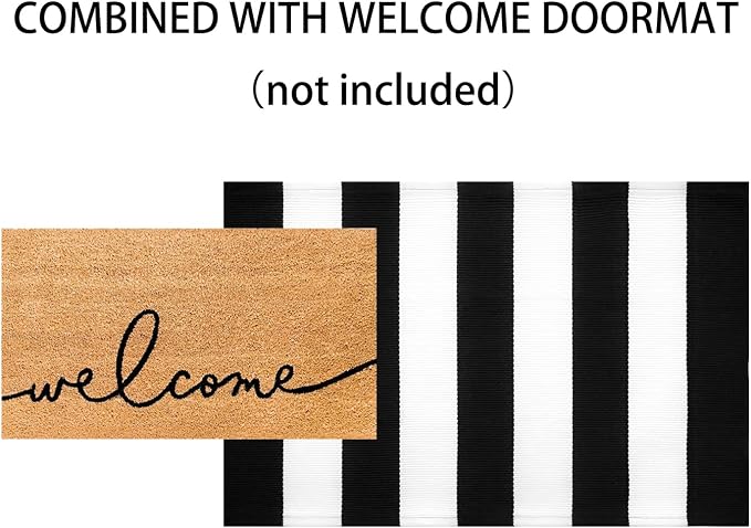 Black and White Striped Rug Doormat 24"x35" Washable Front Porch Rug Farmhouse Layered Door Mats Outdoor