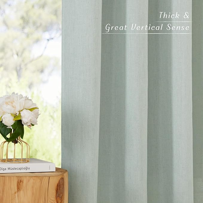 NICETOWN Linen Sage Green Curtains 96 inches Long for Living Room, Grommet Privacy Assured Linen Blend Window Treatments with Light Filtering for Living Room/Bedroom, W55 x L96, 2 Panels
