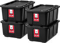 IRIS USA 4-Pack 27 Gal Heavy Duty Storage Tote Bins with Lids, Black | Large-capacity design handles moving, garage storage and bulky equipment, Stackable shape maximizes available space