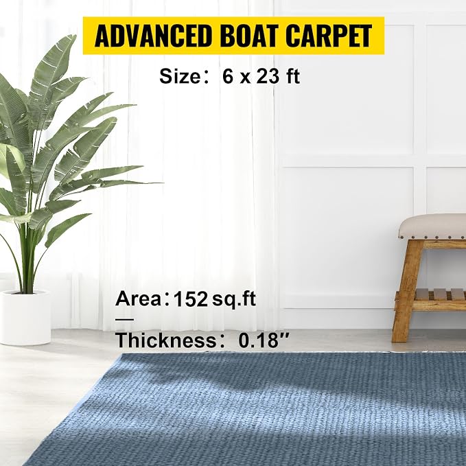 Happybuy 6 ft x 23 ft Grey Marine Carpet for Boats Waterproof - 0.18" Thick Indoor Outdoor Rug Carpet Roll for Home Patio Porch Deck