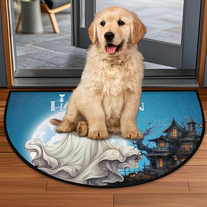 Ghosts Half Round Door Mat Semi Moon Rug Fireplace Carpet Area Rugs | Ghosts Halloween Non Slip Absorbent Half Circle Mat Carpet for Indoor Outdoor Patio Kitchen Bathroom Entryway Home Decor