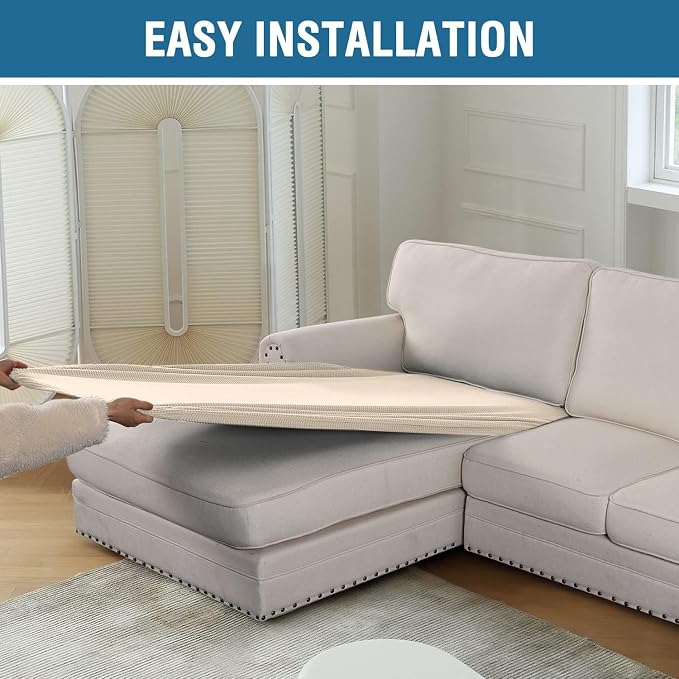 H.VERSAILTEX Sectional Couch Covers 1 Piece Chaise Slipcover L Shape Separate Cushion Couch Cover for Both Left/Right Sectional Couch (Seat Only: 1 Chaises, Cream)