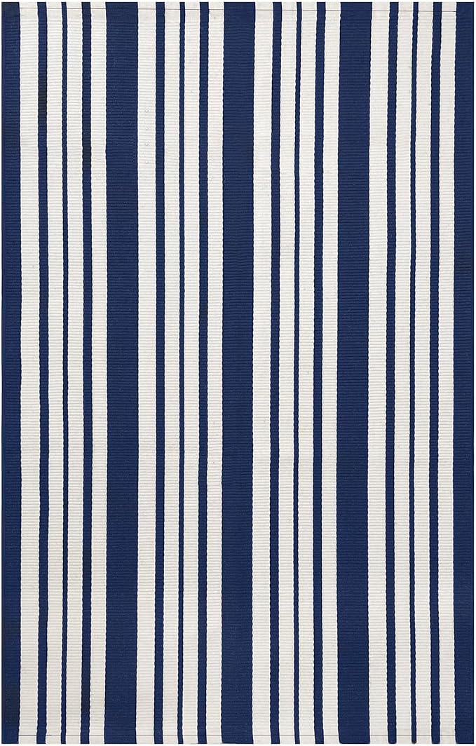 IOHOUZE Navy and White Striped Rug 2'x3' Front Door Rugs, Small Washable Area Rug for Front Porch, Spring Summer Doormats Outdoor Indoor, Cotton Rugs for Entryway Porch Entrance