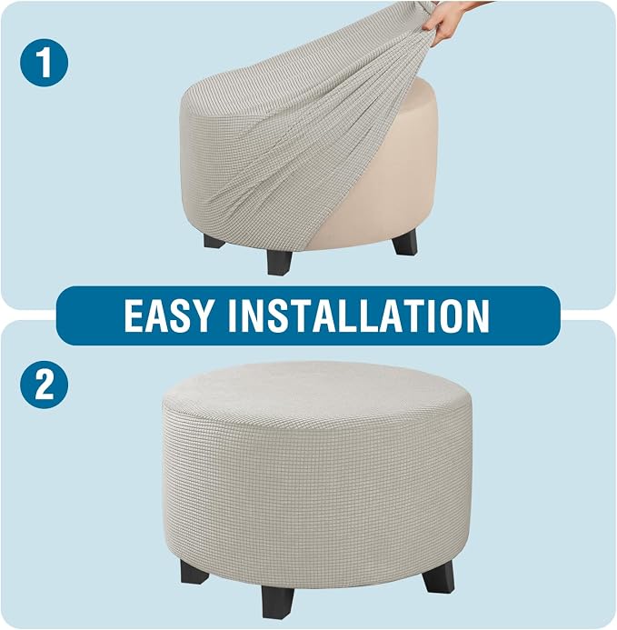 H.VERSAILTEX Ottoman Cover Stretch Ottoman Slipcover Round Ottoman Storage Cover Folding Stool Covers Furniture Protector Cover for Footrest Ottoman Fit Dia 30" - 41", Island Fossi