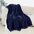 Elegant Comfort Reversible and Ultra-Plush Flannel Fleece Sherpa Throw- Lightweight Soft and Cozy- All Season Decorative Throw, Perfect for Lounging, 50 x 60 inches, Navy Blue